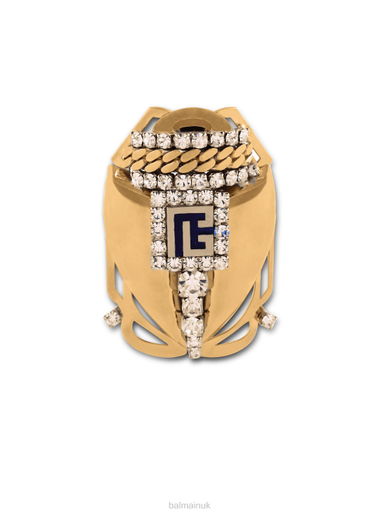 Accessories D0022760 Gold Balmain Women Large Beetle Brooch Set With Crystals