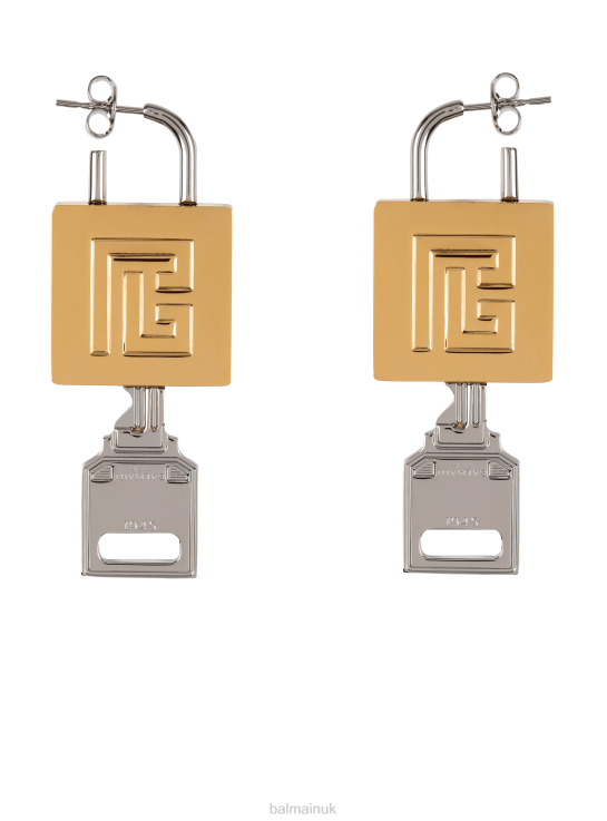 Accessories D0022762 Gold Balmain Women Brass Padlock Earrings