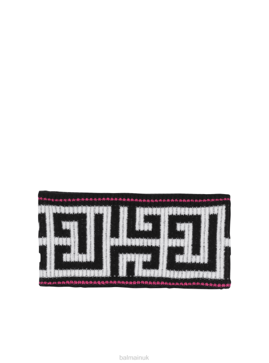 Accessories D0022790 Black Balmain Women Wool Headband With Large Brand Monogram