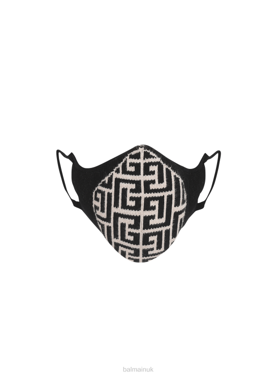 Accessories D0022799 Black Balmain Women Cotton Mask With Brand Monogram