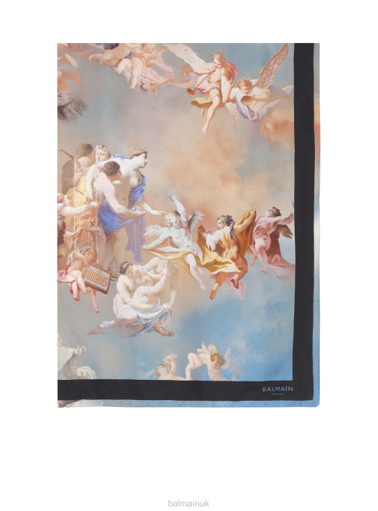 Accessories D0022763 Multicolor Balmain Women Sky Printed Silk Scarf