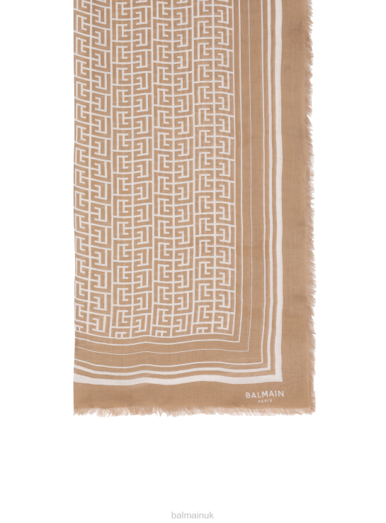 Accessories D0022765 Beige Balmain Women Monogrammed Scarf