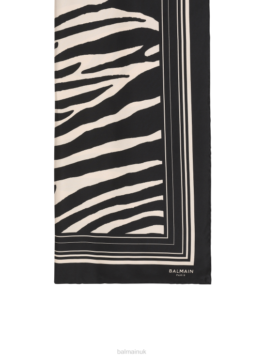 Accessories D0022767 Black Balmain Women Zebra Print Silk Scarf