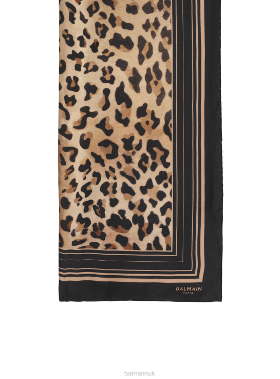 Accessories D0022768 Brown Balmain Women Leopard Print Silk Scarf