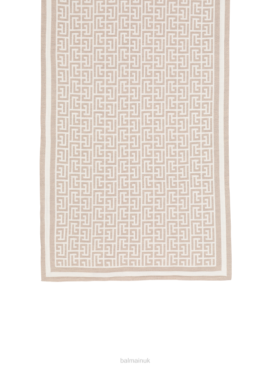 Accessories D0022769 Beige Balmain Women Monogrammed Wool Scarf