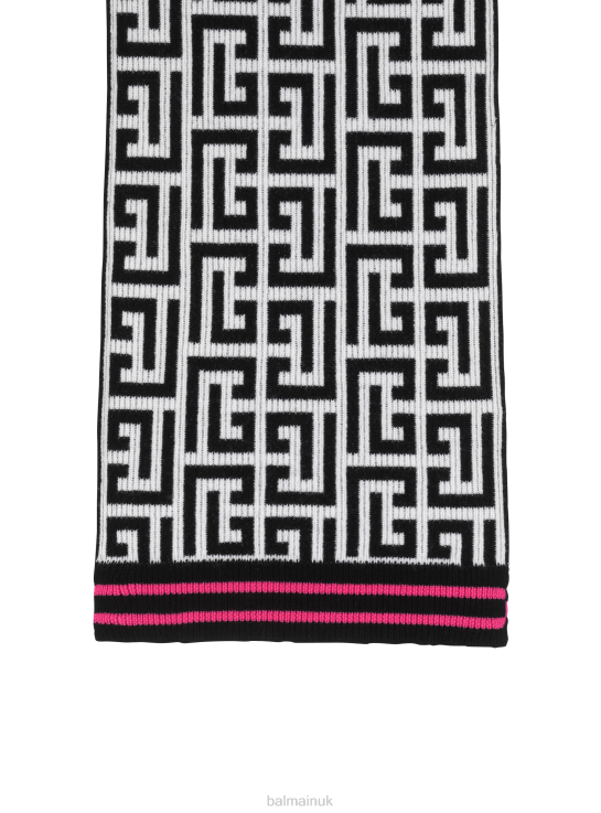 Accessories D0022771 Black Balmain Women Wool Scarf With Large Brand Monogram