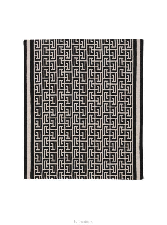 Accessories D0022775 Black Balmain Women Wool Scarf With Brand Monogram
