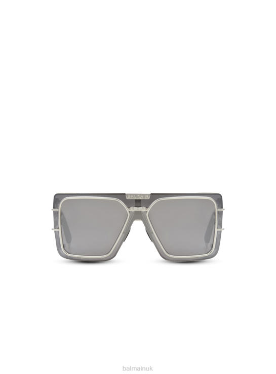 Accessories D0022730 Grey Balmain Women Gold-Tone And Dark Gray Titanium Shield-Shaped Wonder Boy Sunglasses