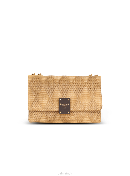 Accessories D0022523 Brown Balmain Women 1945 Soft Small Bag In Leather And Raffia