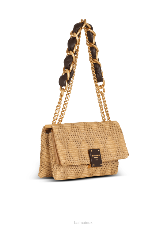 Accessories D0022523 Brown Balmain Women 1945 Soft Small Bag In Leather And Raffia