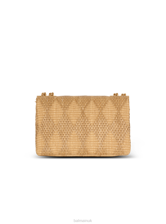 Accessories D0022523 Brown Balmain Women 1945 Soft Small Bag In Leather And Raffia