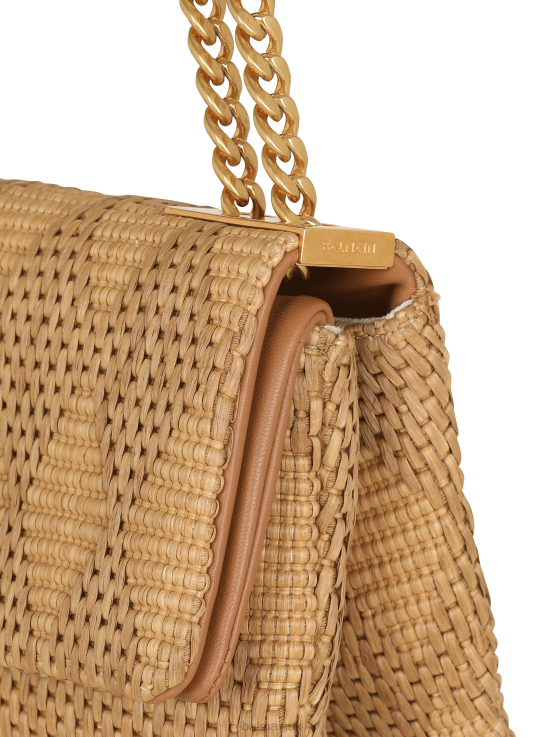 Accessories D0022523 Brown Balmain Women 1945 Soft Small Bag In Leather And Raffia