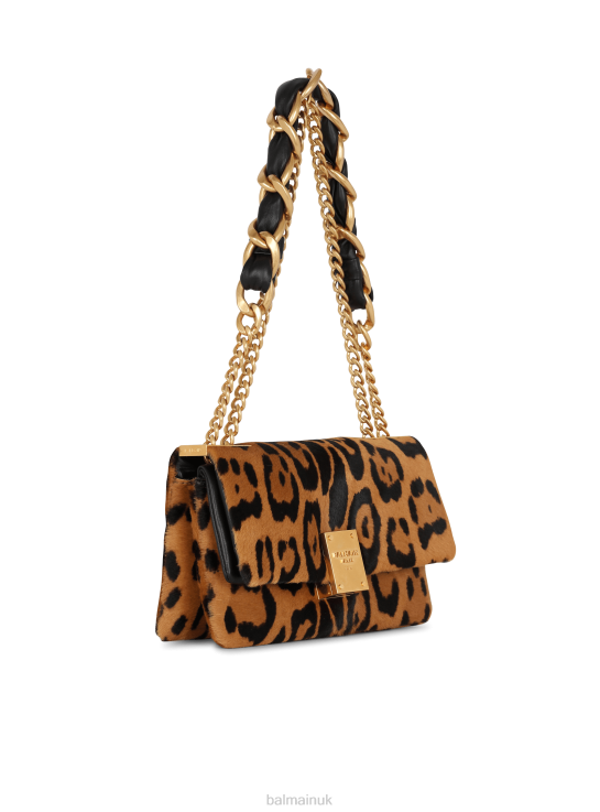 Accessories D0022535 Brown Balmain Women 1945 Soft Small Bag In Leopard-Effect Leather