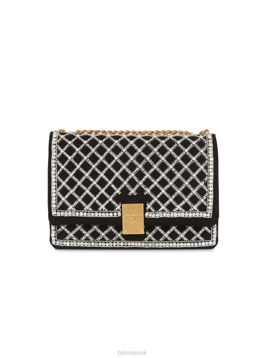 Accessories D0022547 Black Balmain Women Suede And Embroidered Pearl 1945 Soft Bag