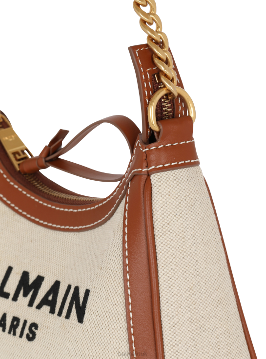 Accessories D0022561 Brown Balmain Women B-Army Canvas Bag With Leather Inserts