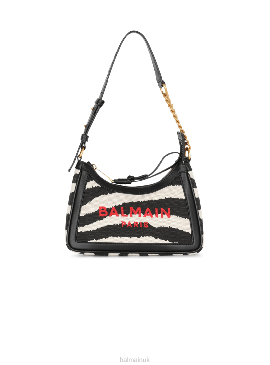 Accessories D0022568 Black Balmain Women B-Army Zebra Print Canvas Bag With Leather Inserts