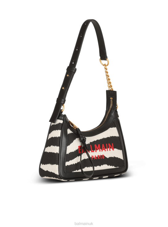 Accessories D0022568 Black Balmain Women B-Army Zebra Print Canvas Bag With Leather Inserts