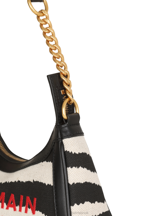Accessories D0022568 Black Balmain Women B-Army Zebra Print Canvas Bag With Leather Inserts