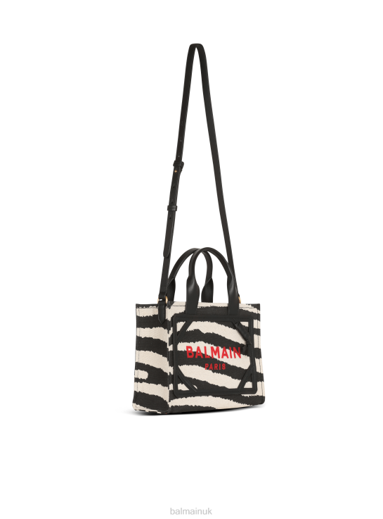 Accessories D0022569 Black Balmain Women B-Army Small Zebra Print Canvas Shopping Bag With Leather Inserts