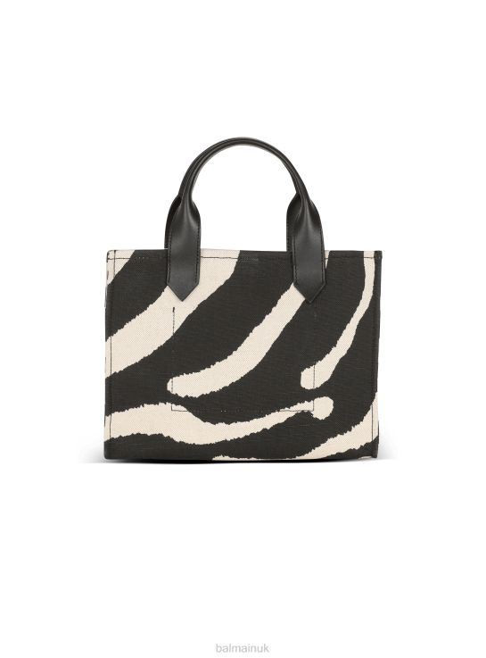 Accessories D0022569 Black Balmain Women B-Army Small Zebra Print Canvas Shopping Bag With Leather Inserts