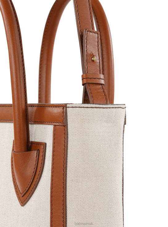 Accessories D0022576 Beige Balmain Women Ecru Canvas B-Army 26 Bag With Brown Leather Panels