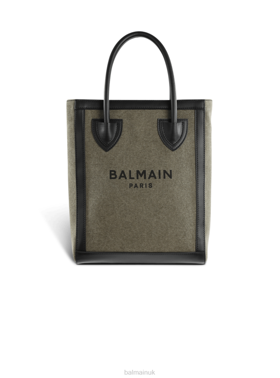 Accessories D0022578 Khaki Balmain Women Canvas B-Army 26 Bag With Leather Panels