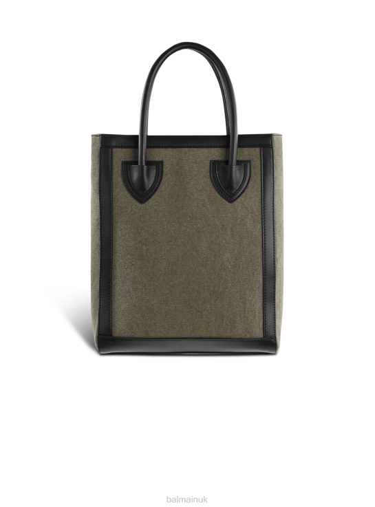 Accessories D0022578 Khaki Balmain Women Canvas B-Army 26 Bag With Leather Panels