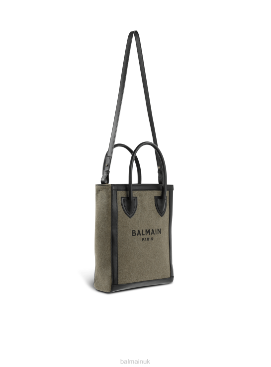 Accessories D0022578 Khaki Balmain Women Canvas B-Army 26 Bag With Leather Panels