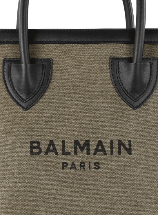 Accessories D0022578 Khaki Balmain Women Canvas B-Army 26 Bag With Leather Panels