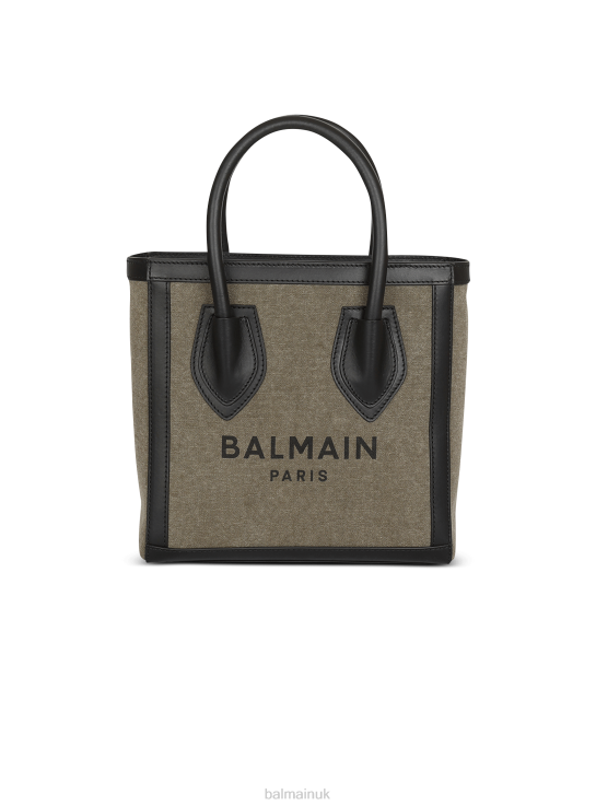 Accessories D0022581 Khaki Balmain Women Canvas B-Army 24 Bag With Leather Panels