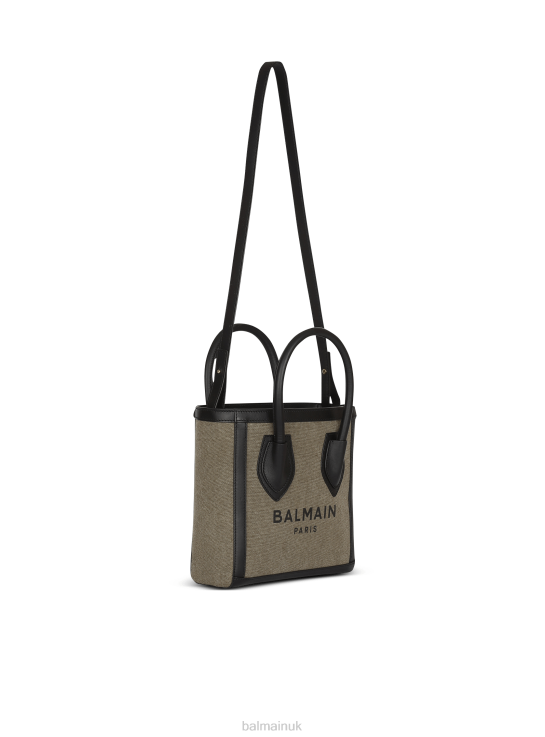 Accessories D0022581 Khaki Balmain Women Canvas B-Army 24 Bag With Leather Panels