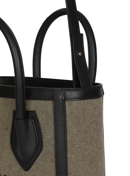 Accessories D0022581 Khaki Balmain Women Canvas B-Army 24 Bag With Leather Panels
