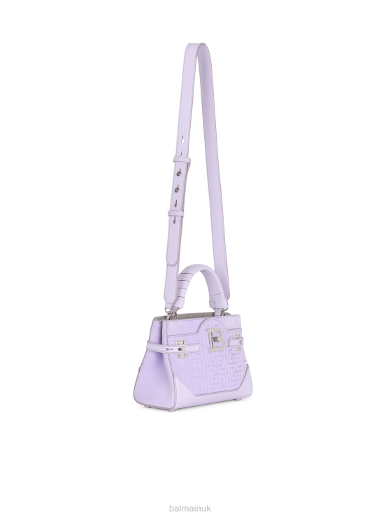 Accessories D0022451 Purple Balmain Women B-Buzz 22 Bag In Monogram-Embossed Leather