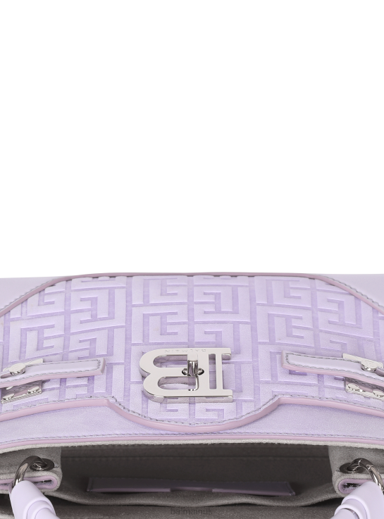 Accessories D0022451 Purple Balmain Women B-Buzz 22 Bag In Monogram-Embossed Leather