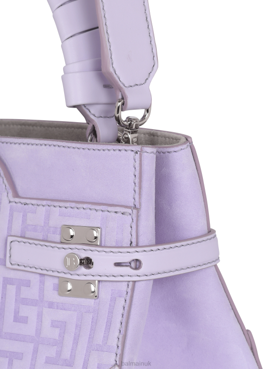 Accessories D0022451 Purple Balmain Women B-Buzz 22 Bag In Monogram-Embossed Leather