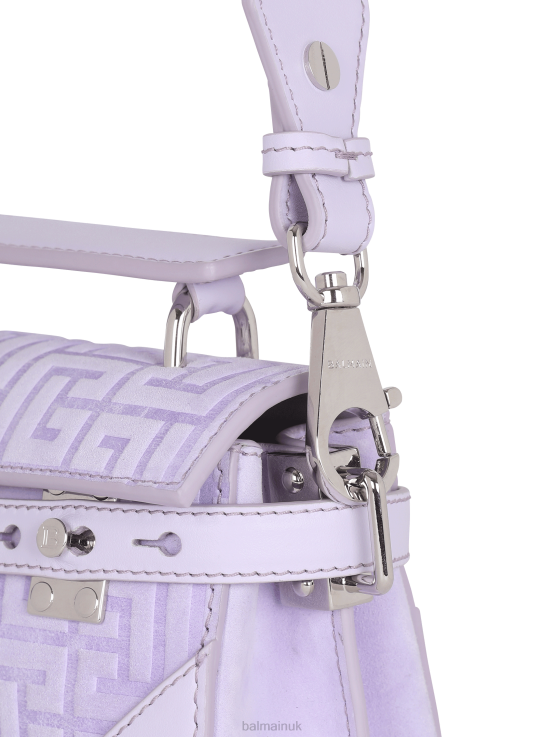 Accessories D0022452 Purple Balmain Women B-Buzz 19 Bag In Monogram-Embossed Leather