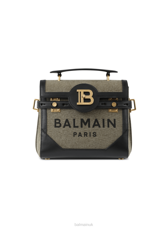 Accessories D0022478 Khaki Balmain Women Exclusive-Canvas B-Buzz 23 Bag With Leather Panels