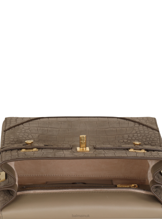 Accessories D0022485 Grey Balmain Women B-Buzz 23 Bag In Crocodile Effect-Embossed Leather