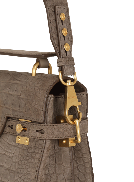 Accessories D0022485 Grey Balmain Women B-Buzz 23 Bag In Crocodile Effect-Embossed Leather