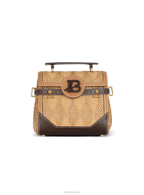 Accessories D0022487 Brown Balmain Women B-Buzz 23 Leather And Raffia Bag