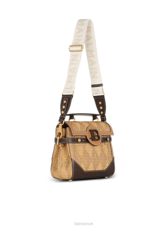 Accessories D0022487 Brown Balmain Women B-Buzz 23 Leather And Raffia Bag