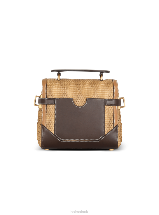 Accessories D0022487 Brown Balmain Women B-Buzz 23 Leather And Raffia Bag