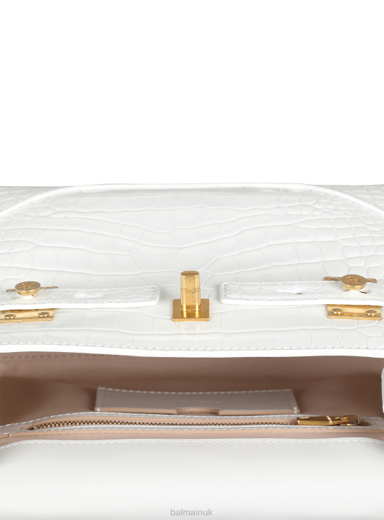 Accessories D0022498 White Balmain Women B-Buzz 23 Bag In Crocodile Effect-Embossed Leather