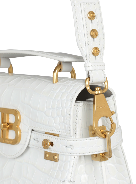 Accessories D0022498 White Balmain Women B-Buzz 23 Bag In Crocodile Effect-Embossed Leather