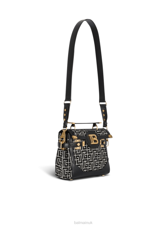 Accessories D0022504 Black Balmain Women Bicolor Jacquard B-Buzz 23 Bag With Leather Panel