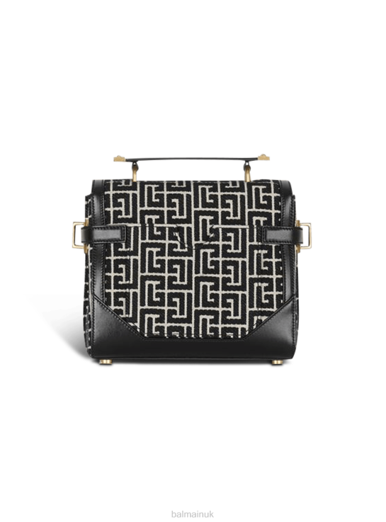 Accessories D0022504 Black Balmain Women Bicolor Jacquard B-Buzz 23 Bag With Leather Panel