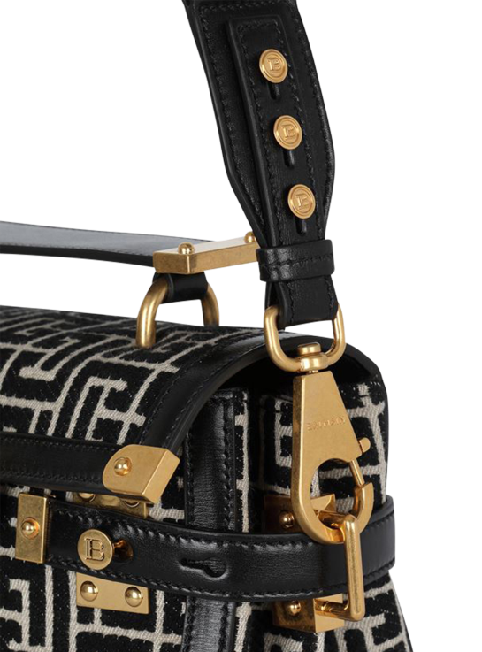 Accessories D0022504 Black Balmain Women Bicolor Jacquard B-Buzz 23 Bag With Leather Panel