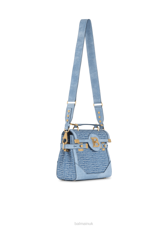 Accessories D0022505 Blue Balmain Women Suede And Denim B-Buzz 23 Bag