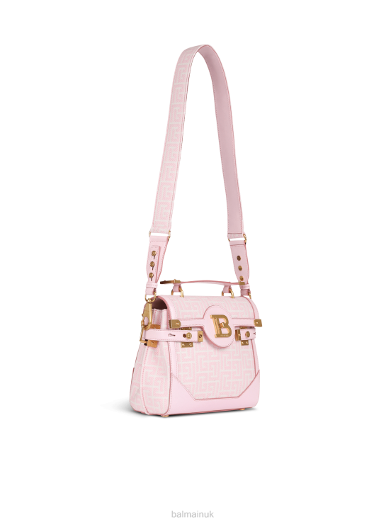Accessories D0022511 Pink Balmain Women Bicolor Jacquard B-Buzz 23 Bag With Leather Panel