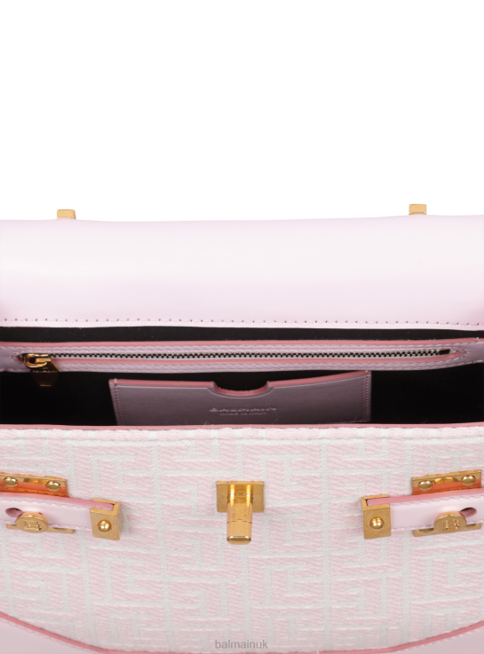 Accessories D0022511 Pink Balmain Women Bicolor Jacquard B-Buzz 23 Bag With Leather Panel
